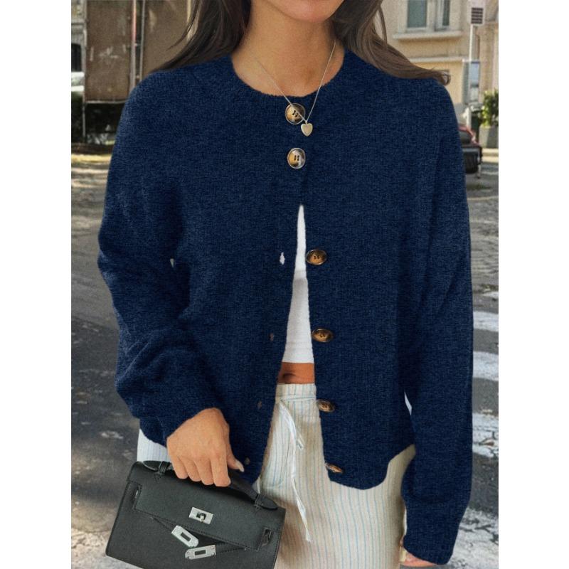 Casual Simple Button Long-sleeved Jacket Sweater for Women 2025 Autumn Winter