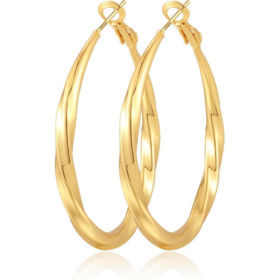 Silver Hoop Earrings for Women Hypoallergenic Sterling Silver Post Lightweight Large Mobius Hollow Tube 14k Gold Hoop Earrings Trendy 40MM 50MM 60MM