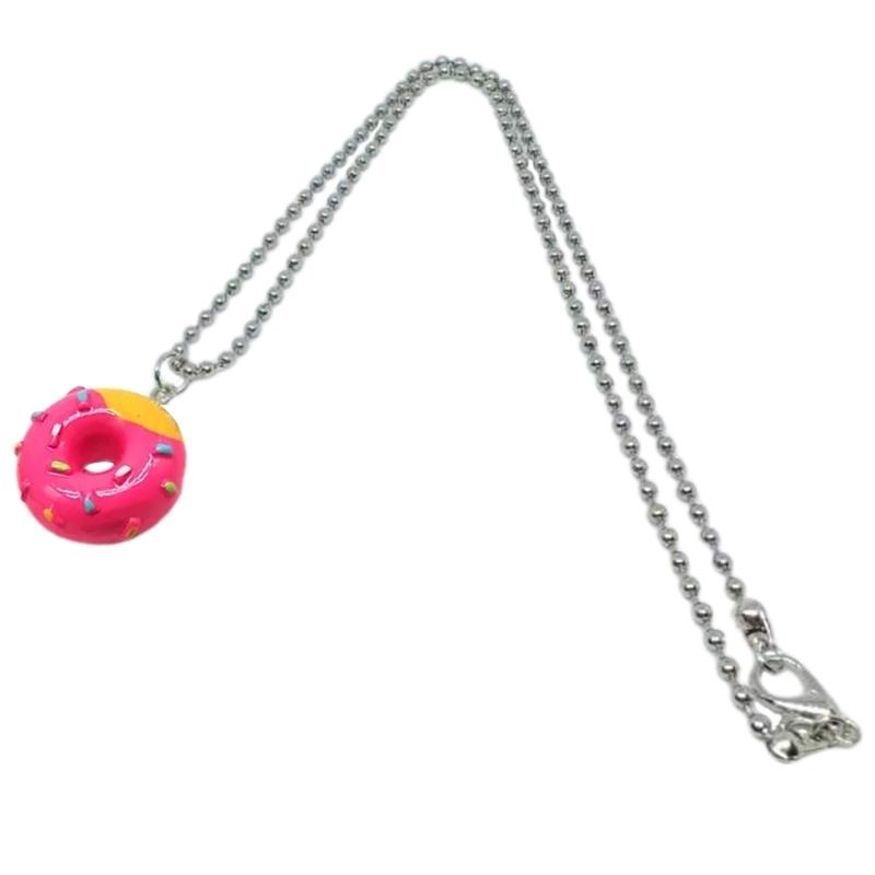 

Acrylic Mini Donuts Pendant Necklace Funny Choker Fashion Jewelry Clavicle Chain Y2K Metal Bead Chain Charm Necklac