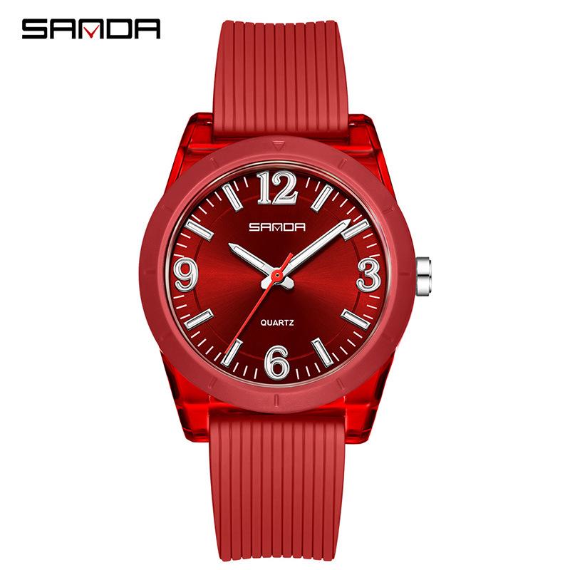 Sanda Unisex Luminous Waterproof Quartz Watch, Simple Transparent Case, Ideal for Students
