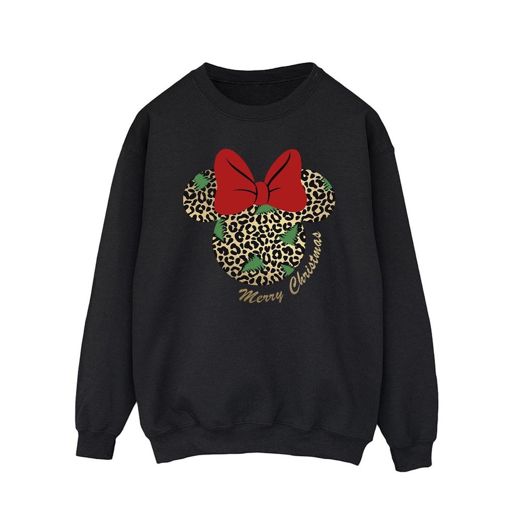 Disney Mens Minnie Mouse Leopard Christmas Sweatshirt