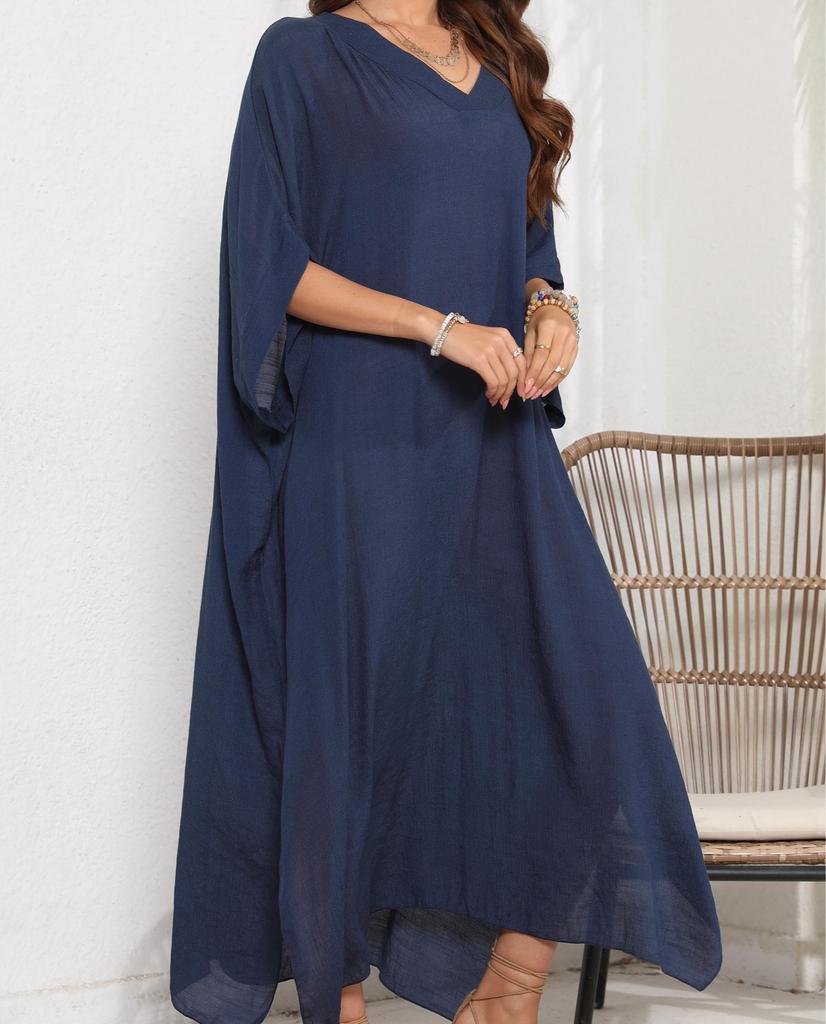 Rochie de baie pentru femei, plus mărime, vară, casual, cu guler în V, cu mânecă jumătate, rochie de plajă