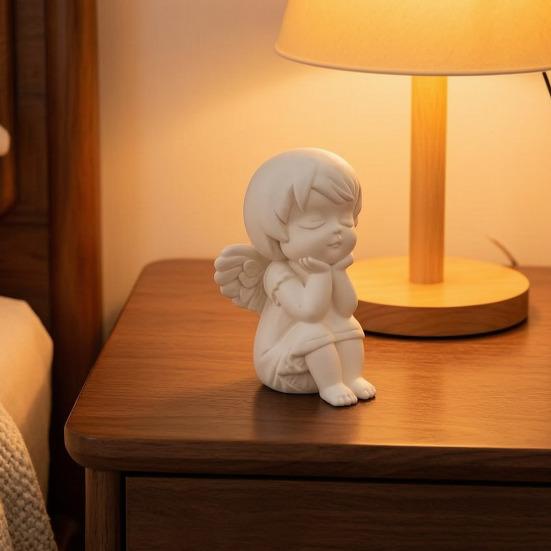 Mini Estatua de Ángel Guardián Impresa en 3D Terapia de Curación Pura Decoración de Escritorio para el Hogar Figura Blanca Suave Escultura Artística Regalo
