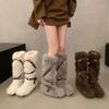 Women's Fur Integrated Thick Bottom Heightening Winter Lightweight Padded Warm Plush Snow Boots Non-slip Wear Casual Sports Tall Cotton Boots