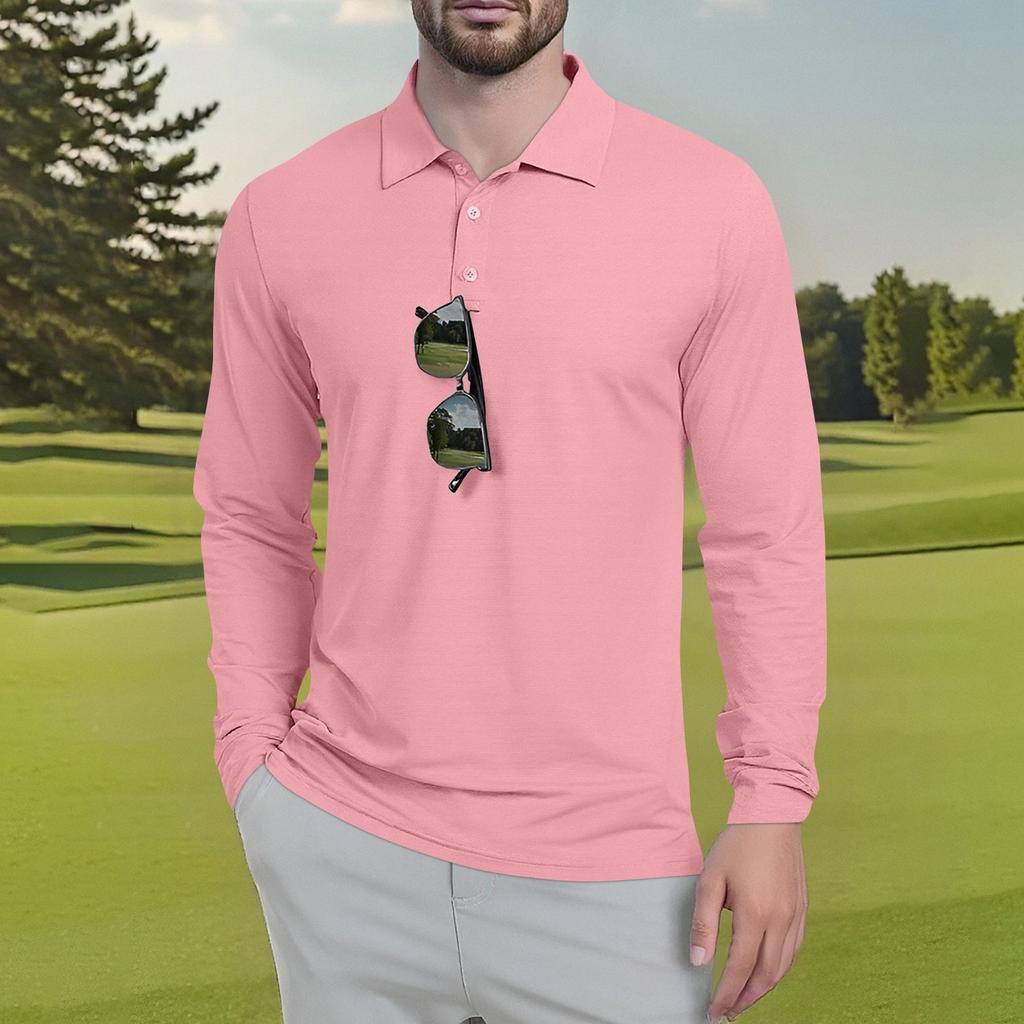 Men's Classic Golf Shirts Ice Silk Breathable Long Sleeve Performance Collar Shirts Lightweight Summer Casual Quick Dry Tee