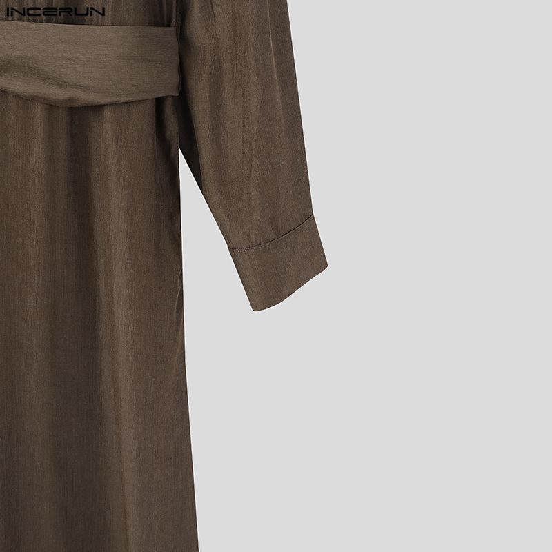 INCERUN Men Long Sleeve Belt Casual Flimsy Long Zipper Rompers Jumpsuits