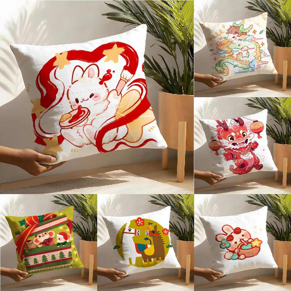 3 Cartoon Of An Oriental Dragon Illustration Pillow Case Home Living Room Decoration Linen Pillowcover Cushion Cover