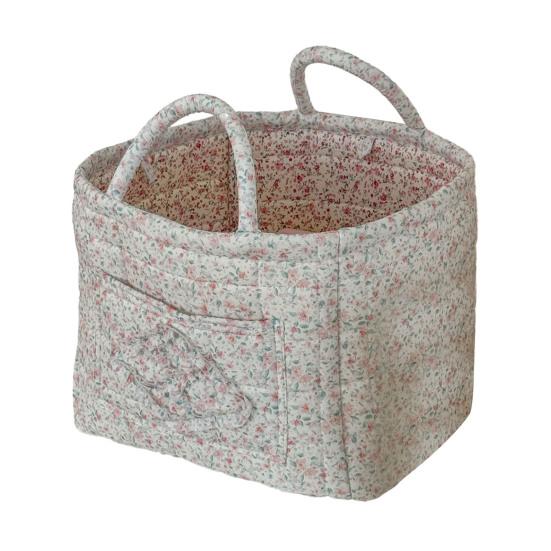 Boho Fabric Laundry Basket Floral Print Quilted Storage Basket Portable Folding Basket Bag with Handles for Home Clothes And Sundries