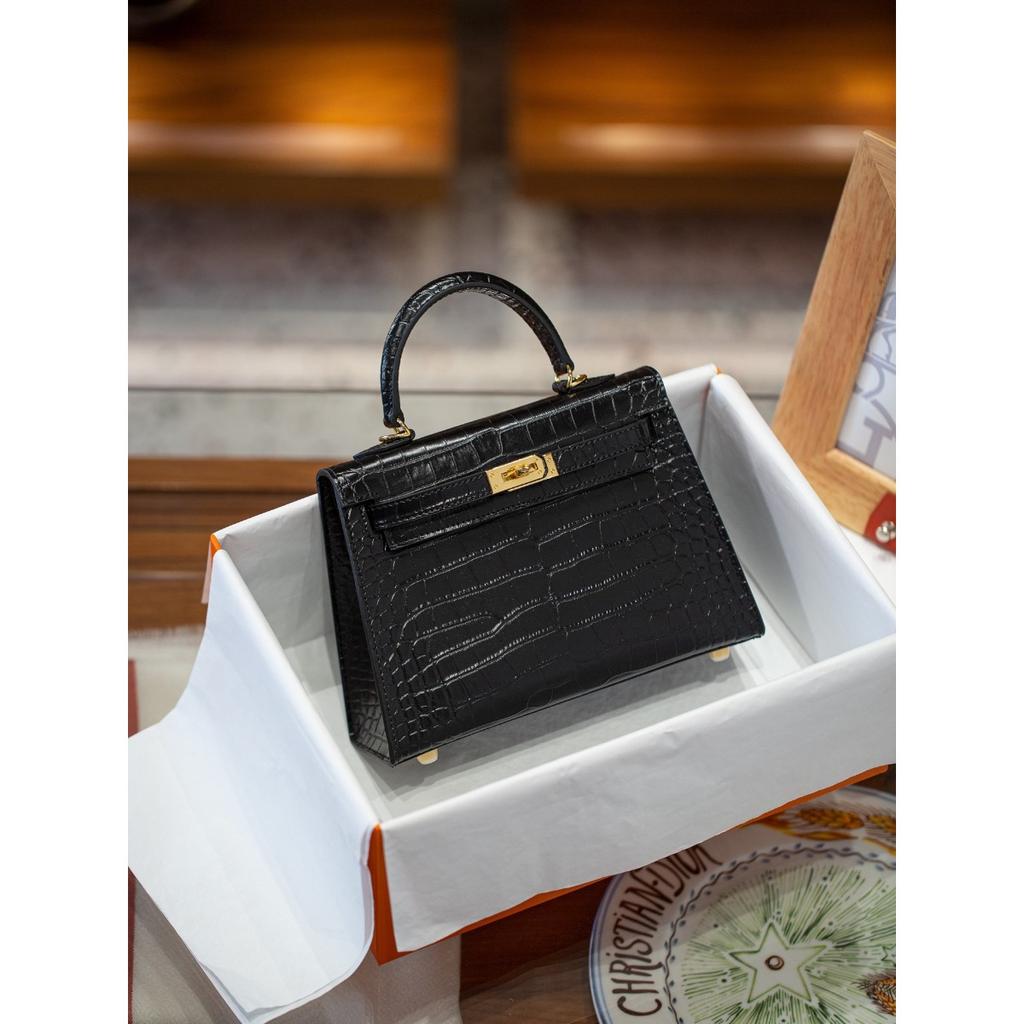 Kazilan Kelly crocodile pattern cowhide bag second generation Keli bag versatile premium portable shoulder messenger women's bag