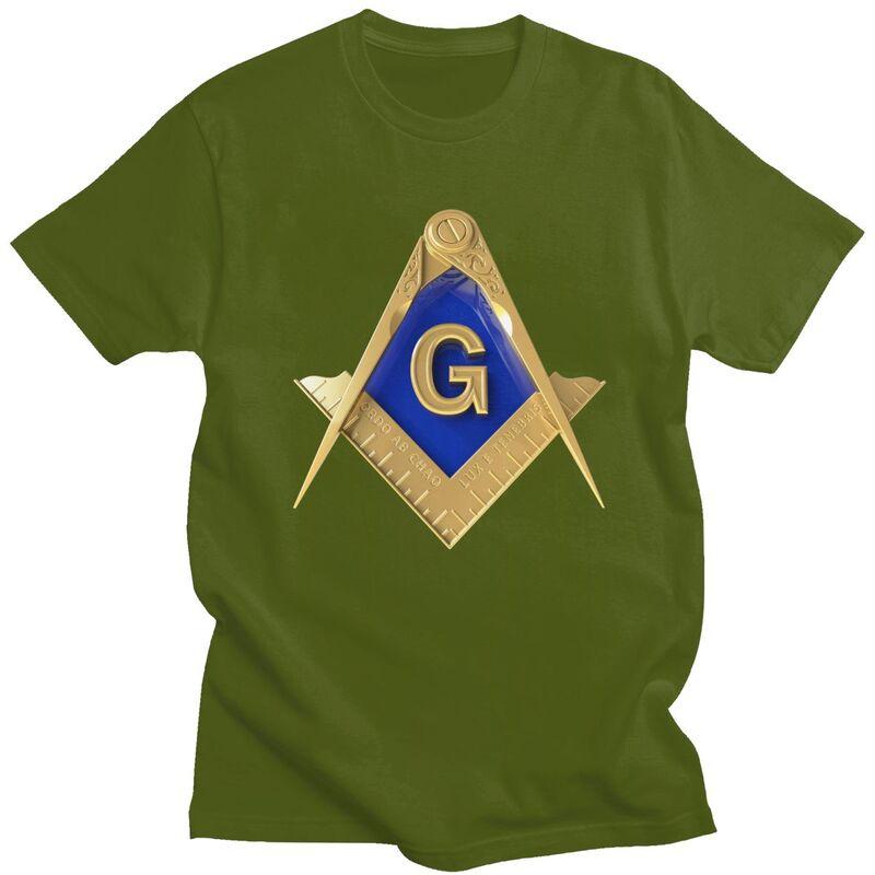 Custom Freemason Gold Square Masonic T Shirts Men Tshirts Casual Tee Slim Fit Tshirts Gift