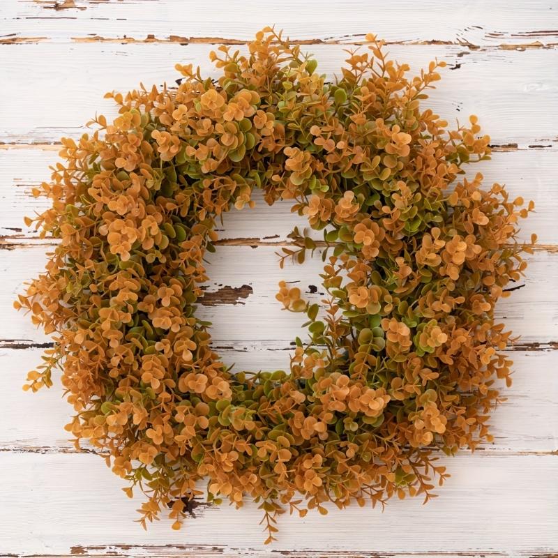 Artificial Fall Wreath for Front Door Autumn Orange Leaf Wreath Farmhouses Indoor Outdoor Window Wall Door Home Decors