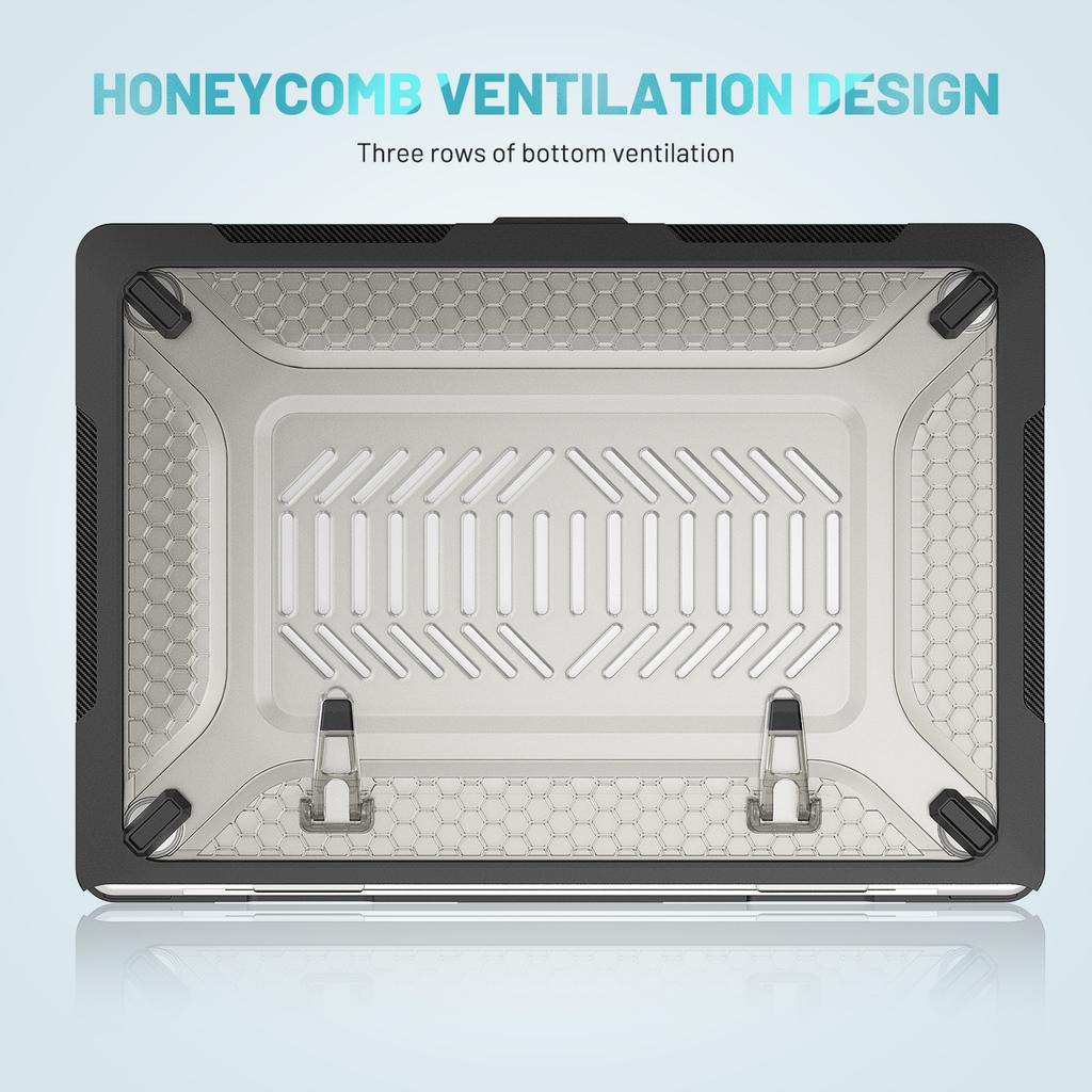 For Macbook Air 15 inch (2025)/(2024) A3114 M3/(2023) M2 A2941 Anti-Slip Laptop Case Honeycomb Heat Dissipation Kickstand PC+TPU Cover