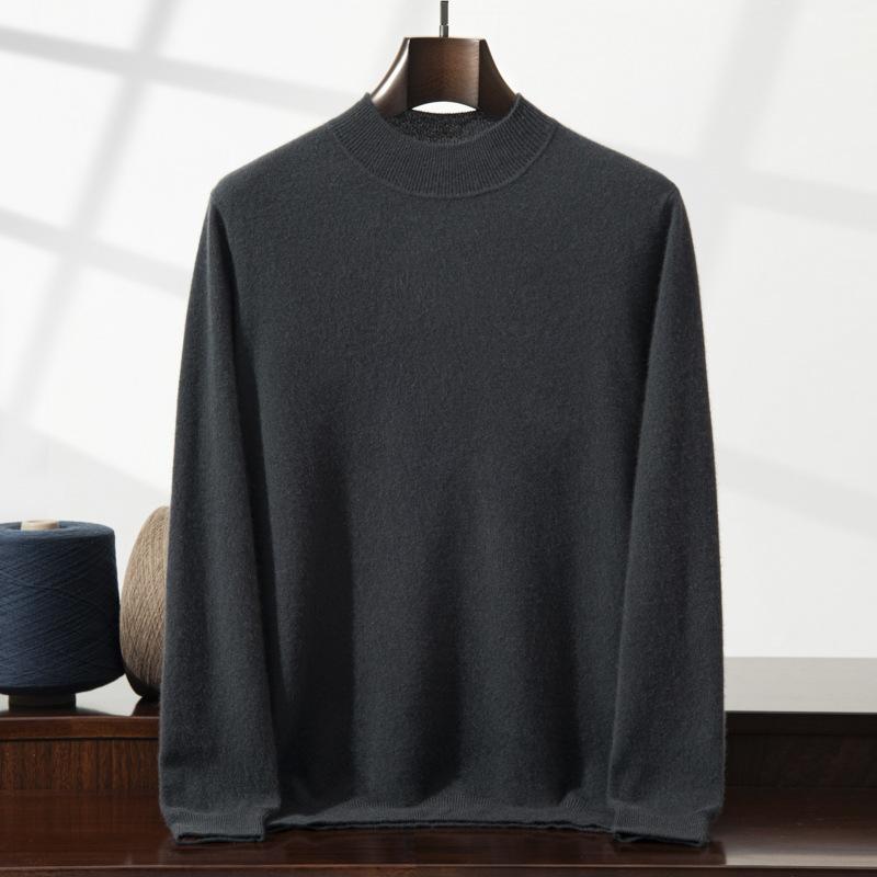 New cashmere sweater men's semi-turtleneck pullover thickened sweater loose and versatile solid color cashmere knitting