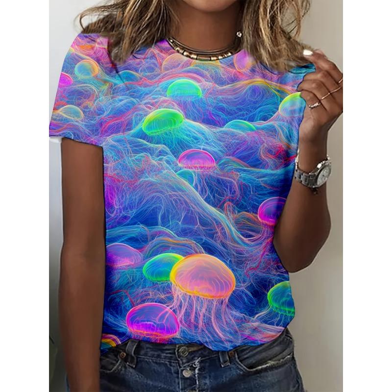 Women s Colorful 3D Neon Jellyfish T-Shirt S