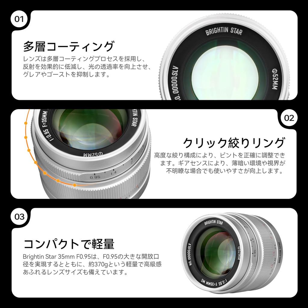 Brightin Star 35mm Large Aperture Standard Manual Prime Compatible with Fujifilm Mirrorless Cameras such as F0.95 Lens, Focus, Lens, X-mount APS-C