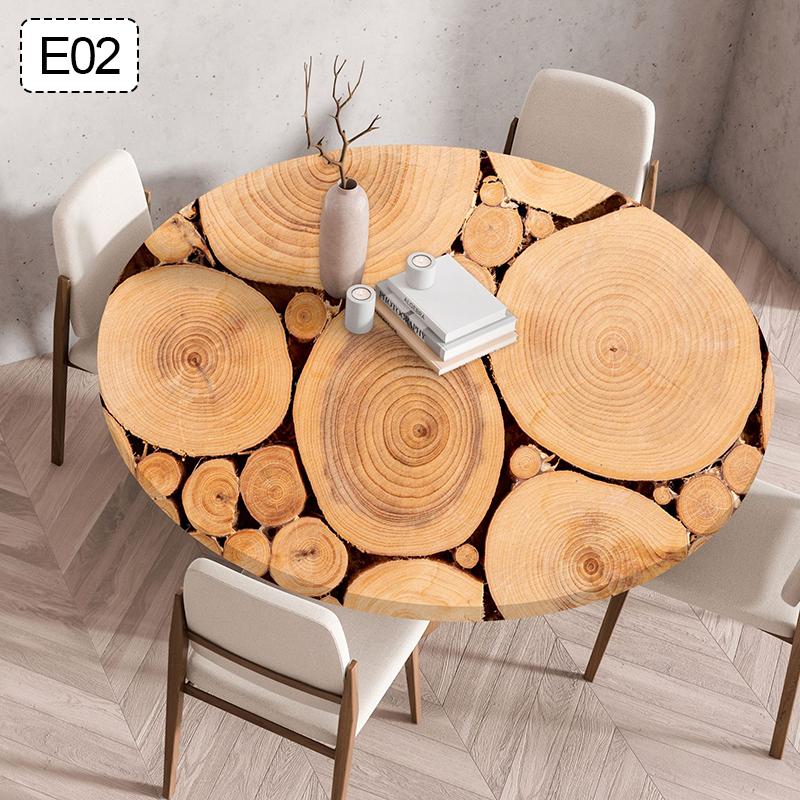 Texture Print Elastic Round Tablecloth 60/90/120cm Waterproof Oil Resistant Fabric Table Cover For Restaurant Kitchen Home Decor
