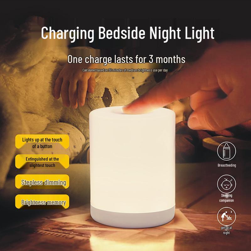 Wireless Rechargeable Touch Night Light – Eye-Friendly Bedside Lamp for Baby Feeding & Nighttime Trips
