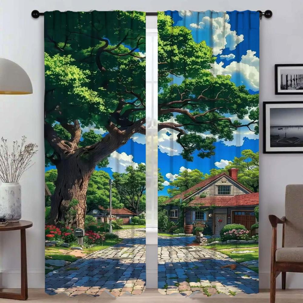 Summer Road Anti-mosquito Curtains for Living Room Partition Halloween Decoration Window Curtain Home Interior Curtains 2 Pieces