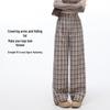 Women's Plaid Pleated Wide-Leg Suit Trousers