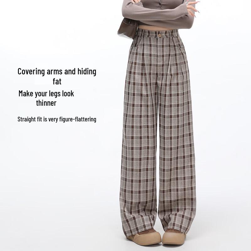Women's Plaid Pleated Wide-Leg Suit Trousers