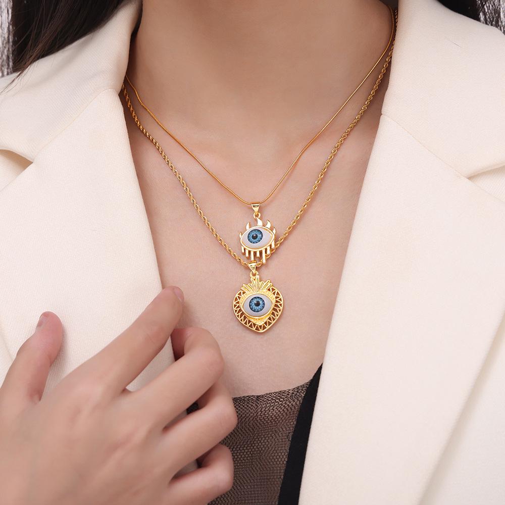 Gold-Plated Titanium Steel Geometric Evil Eye Pendant Necklace