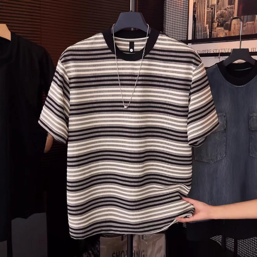 Striped Short Sleeve Men'S T-Shirt Crew Neck Light Luxury Versatile Half Sleeve Men'S Trend Fashion Loose Casual T-Shirt