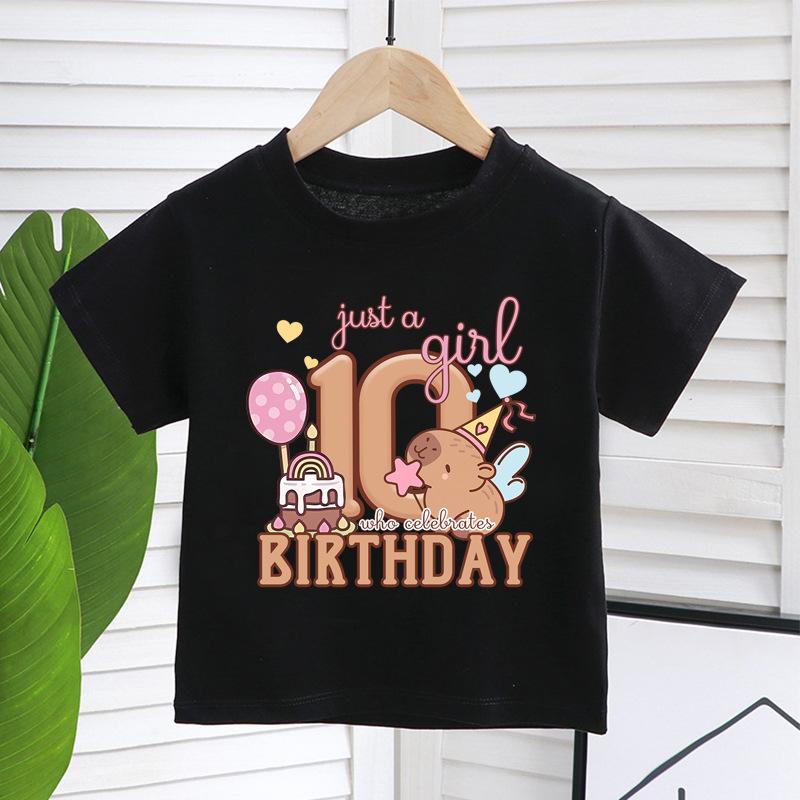New Capybara Summer Birthday Number Pure Cotton Print Kids T Shirts Short Sleeved Cute Children's T-shirt