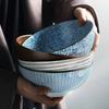 Household Retro Tableware Japanese Lamian Noodles Bowl Ceramic Noodle Bowl Stripe Design Big Soup Bowl Restaurant 8 Inches.