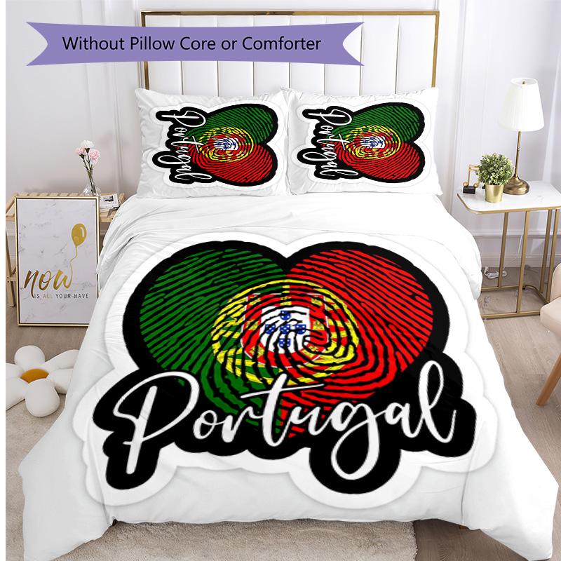 Portugal national football team Pattern Printed 3PCS Bedding Set Soft Skin-Friendly Washable Duvet Cover & Pillowcases Set All Season Bedroom
