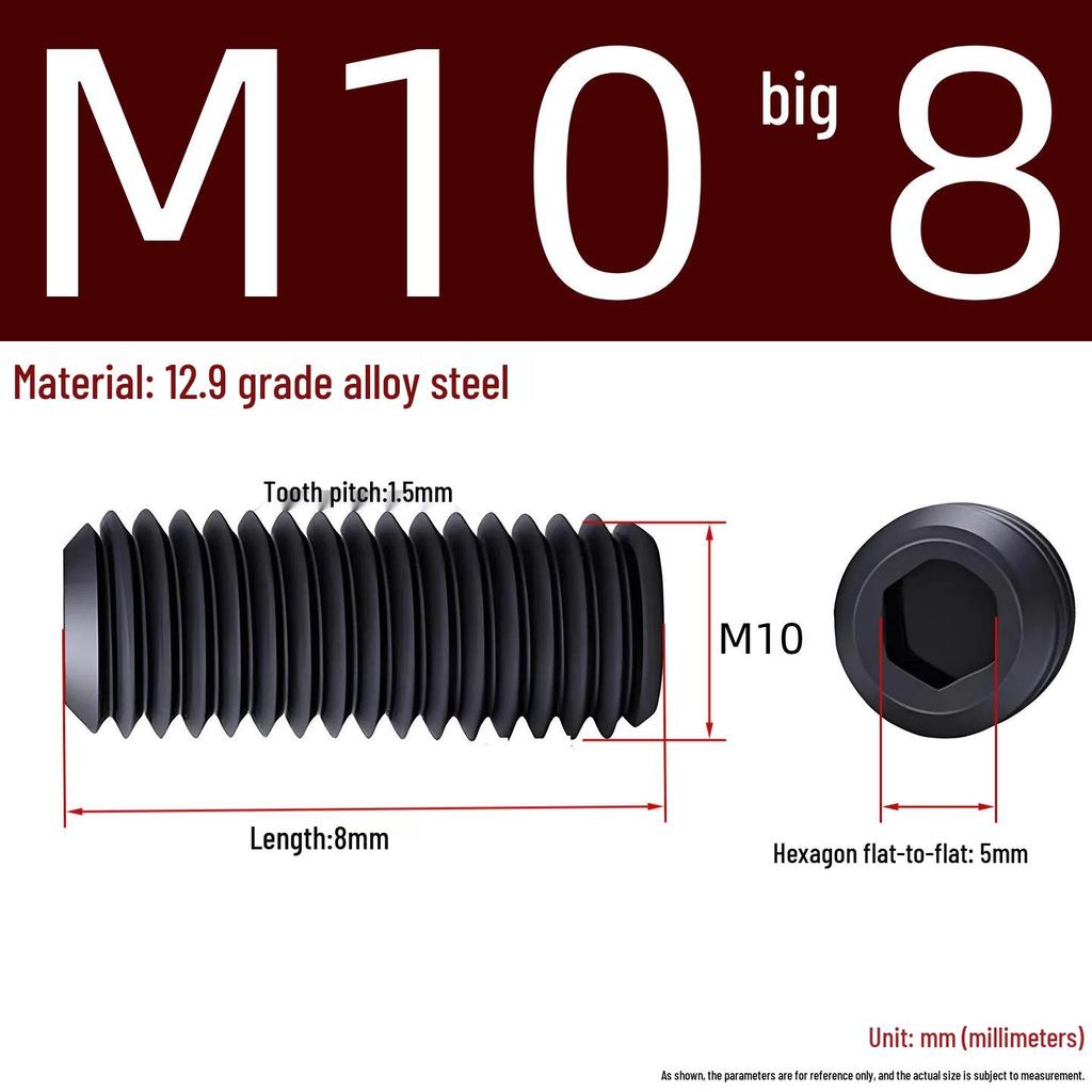 Grade 12.9 Hex Socket Headless Set Screw (M3-M16)
