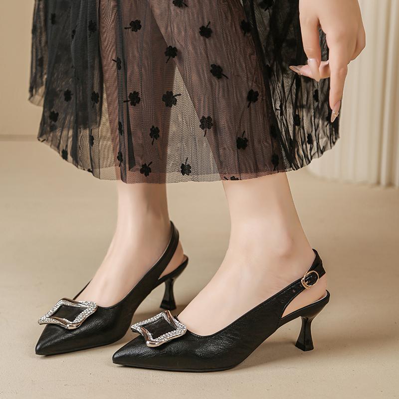 Pointed Toe French Heels Women's New Metal Buckle Sexy Stiletto Heel Wrapped Sandals
