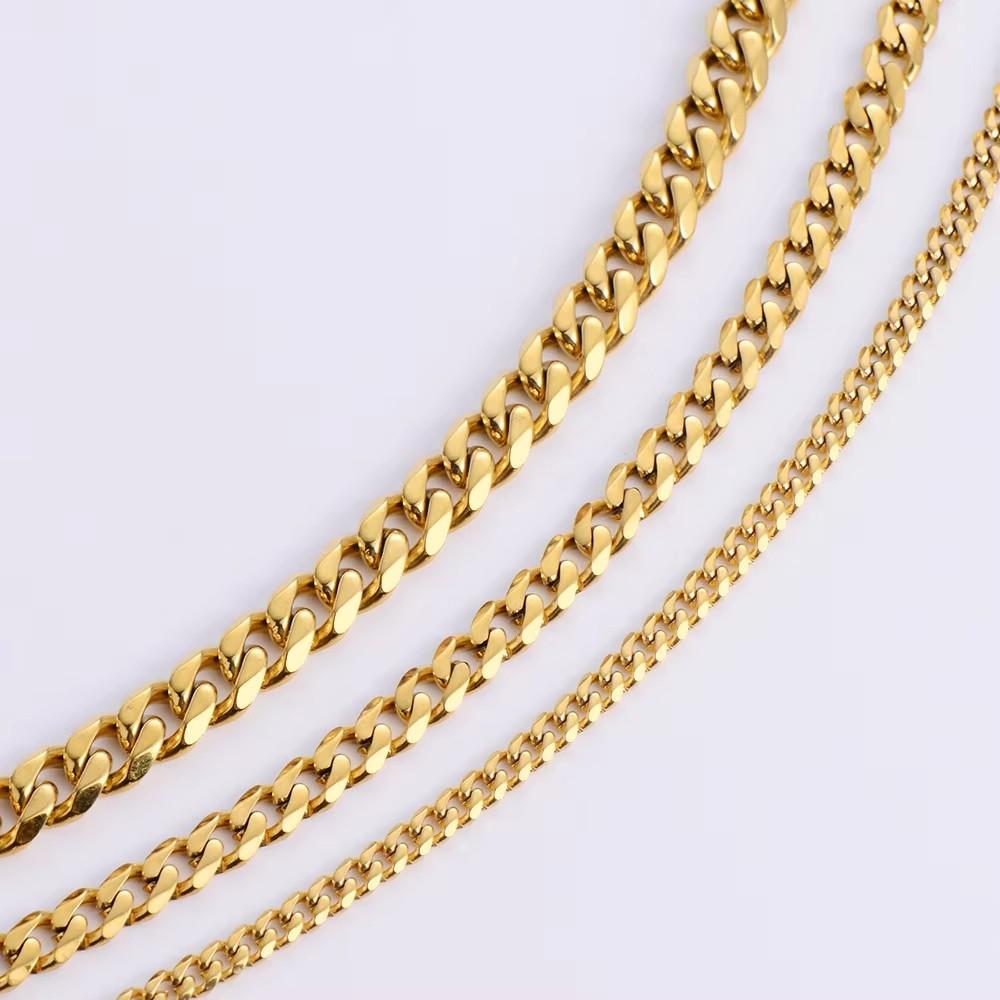 High Polished 3.5mm 5mm 7mm 9mm 11mm 18K Gold Plated Chunky Cadena Cubana Stainless Steel Miami Cuban Link Chain Necklace