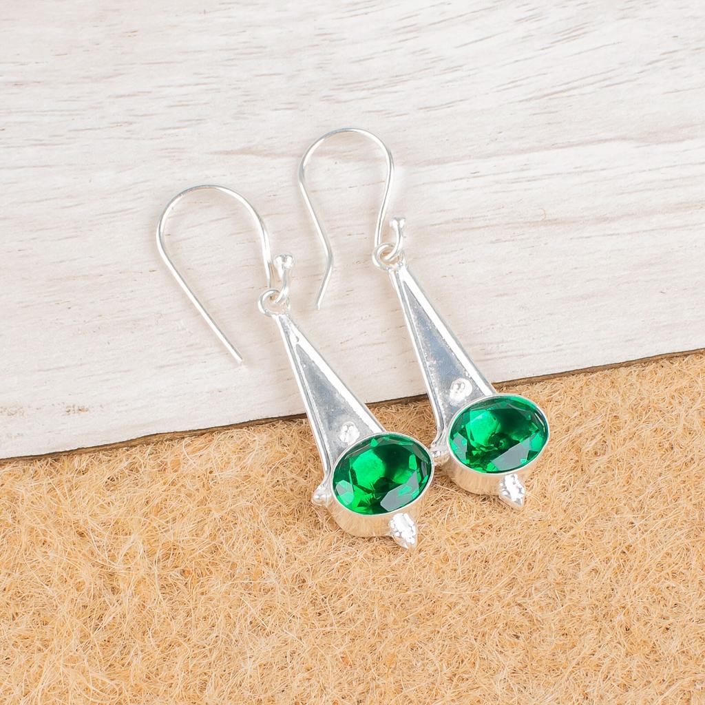 Chrome Diopside Gemstone 925 Sterling Silver Handmade Drop/Dangle Earrings 1.80" EE-50-3