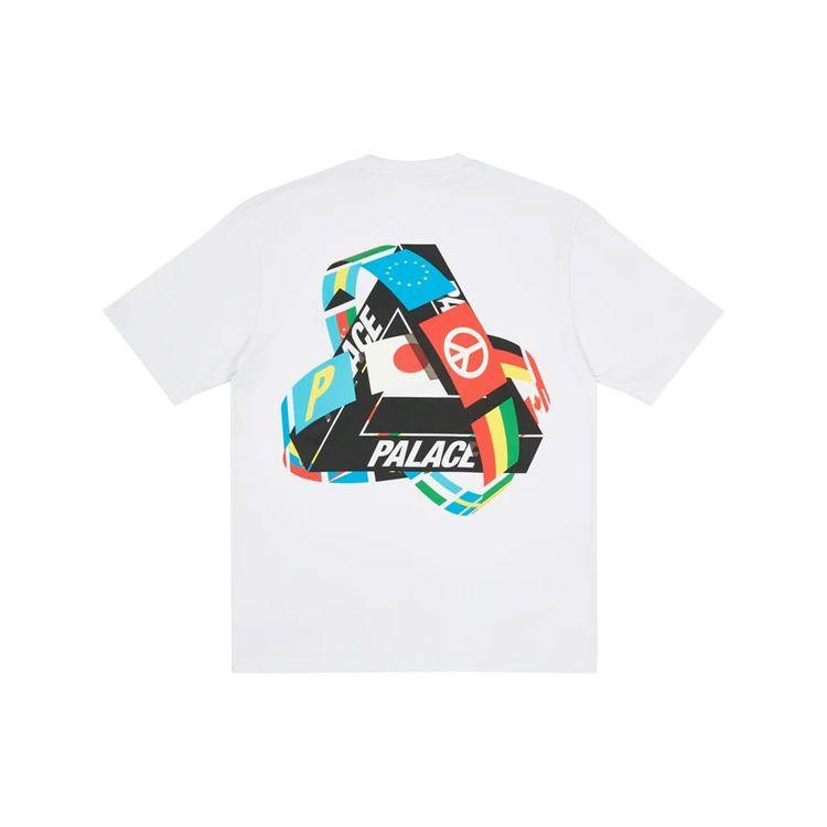 Palace National Flag Triangle Print Short Sleeve T-Shirt Unisex Tops White P20TS089