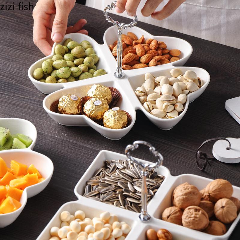 Keramik-Obstteller mit mehreren Gittern, Aufbewahrungsschalen für Trockenfrüchte und Nüsse, Süßigkeitenschalen, Haushaltsgeschirr, Snackteller, Aufbewahrungsboxen für Dim Sum