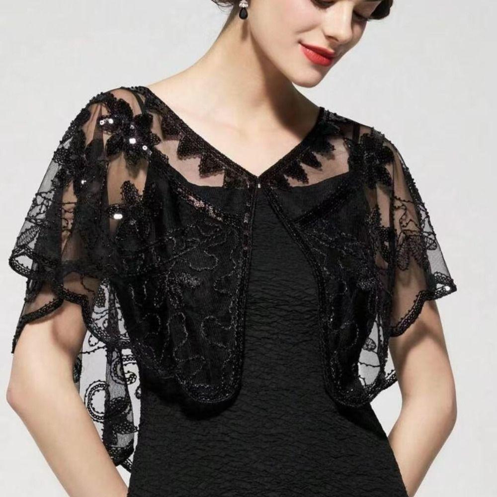 Bling Bling Sequins Tassel Shawls Retro Flapper Shawl Sequins Poncho Coat Garment Accessories