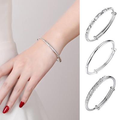 Women Bangle Copper Silver Color Curved Adjustable Smooth Polished Luster Wrist Jewelry Anniversary