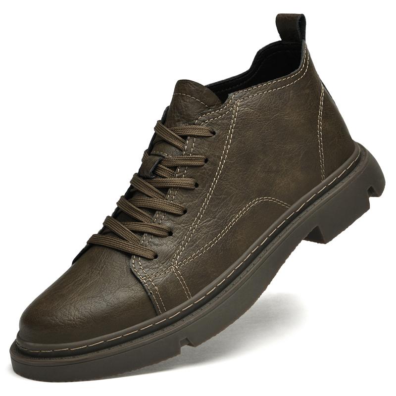 

New Mens Lace-Up Casual Shoes Comfortable Low Top Male Sneakers Men Genuine Leather Fashion Motorcycle Boots 2024 Men s Shoes 44 хаки
