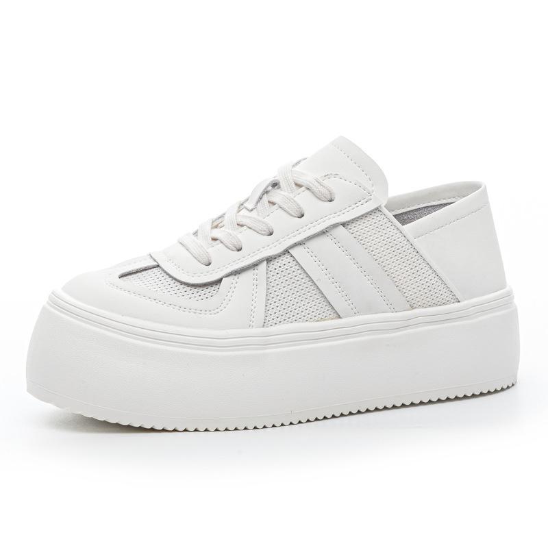 Leather Mesh Two Wear Little White Shoes Women's 2025 Spring and Summer New Round Head Thick Sole Breathable Thin Casual Sports Shoes