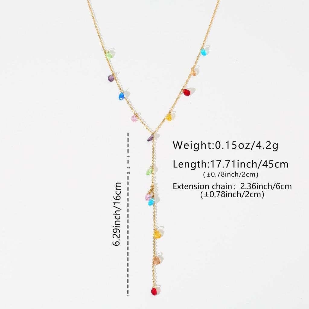 Multi-color Faceted Cubic Zirconia Water Drop Double-Layer Y-Chain Necklace