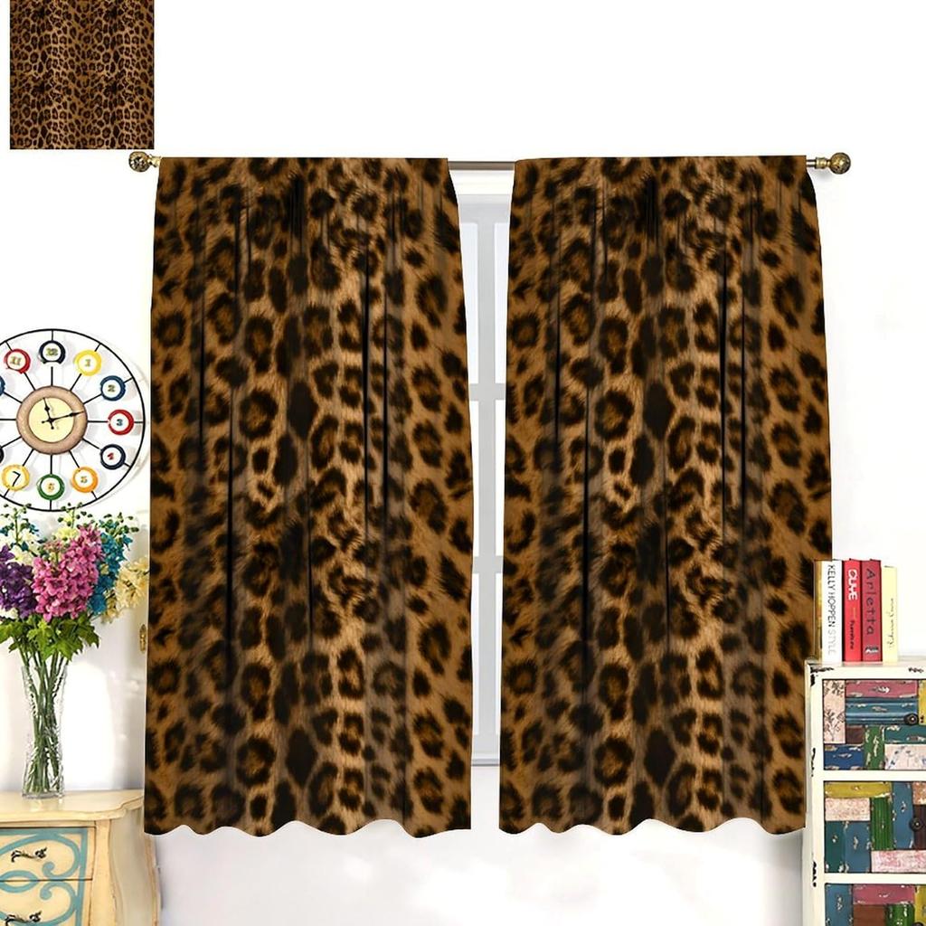 Leopard Print Curtains Brown Animal Fur Printed Lightweight Dcor Window Treatments Women Girls Bedroom Living Room Wildlife Curtain Polyester Ideal