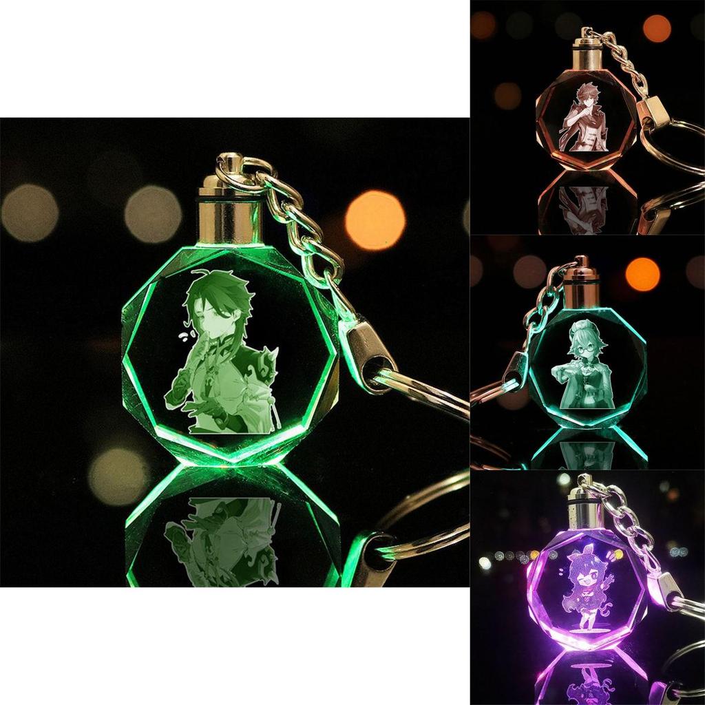 Elegant Genshin Impact Crystal Keychain With Stunning Led Colorful Light For All Occasions