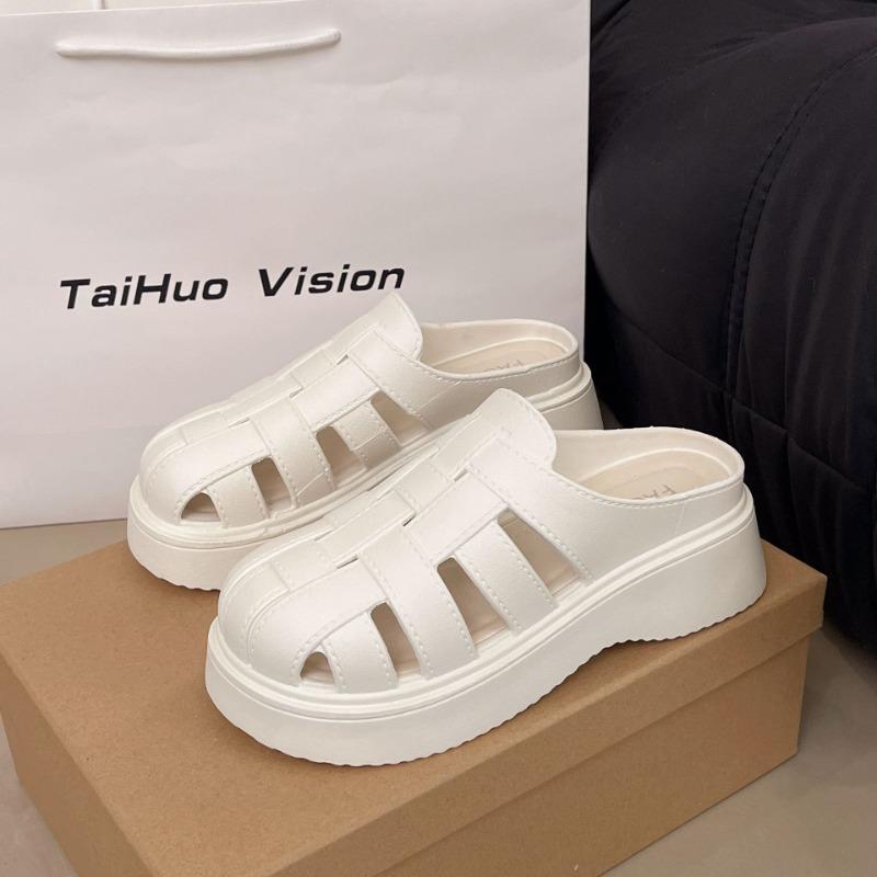 Woven bag head cool slippers outer wear summer new muffin thick bottom versatile hollow sandals women's