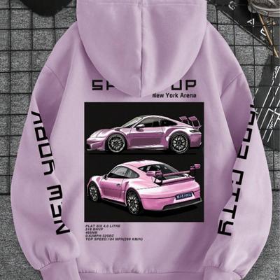 Womens Car Model Print Loose Hoodie Tops Blouse Sweatshirt Casual Long Sleeve Pullover Tops