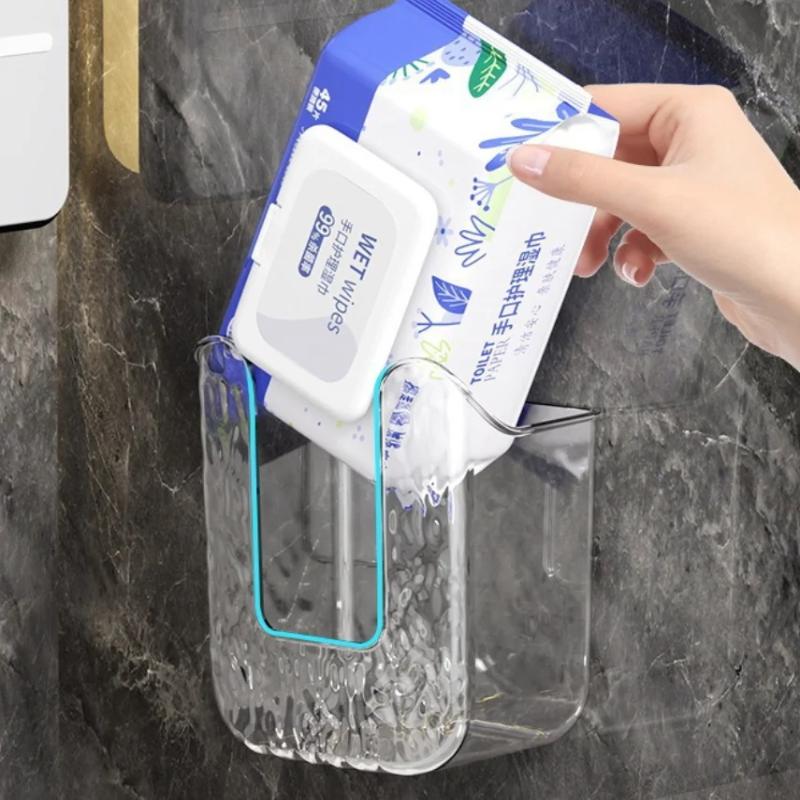 Wall Mounted Wipes Dispenser Self-Adhesive Waterproof Punch Free Tissue Holder for Kitchen Bathroom Patio Home