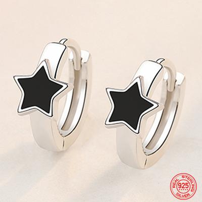 925 Sterling Silber Schwarze Sterne Schwarzer Creolen-Ohrring für Frauen Hochzeit Schmuck Geschenk