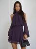 European and American new design neck small turtleneck dress, shoulder digging perspective horn long-sleeved ruffle edge skirt
