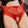 Women'S Lace Patchwork Panties Sexy Open Crotch Sheer See Through Briefs Bowknot Fashion Woman Lingeries Female Underwear