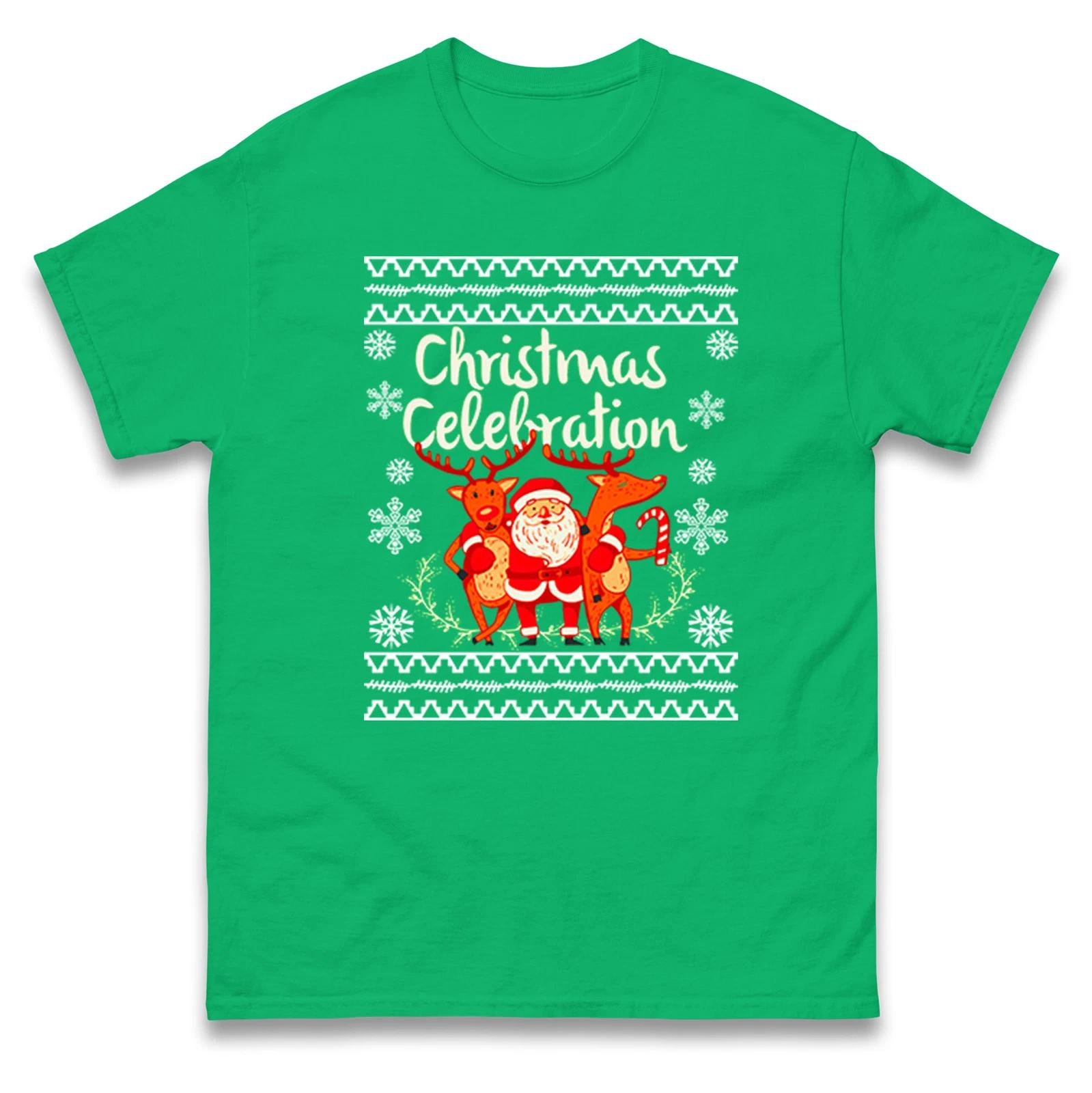 Reindeer With Santa Christmas Celebration T Shirt,Offensive Christmas Tee 2XL
