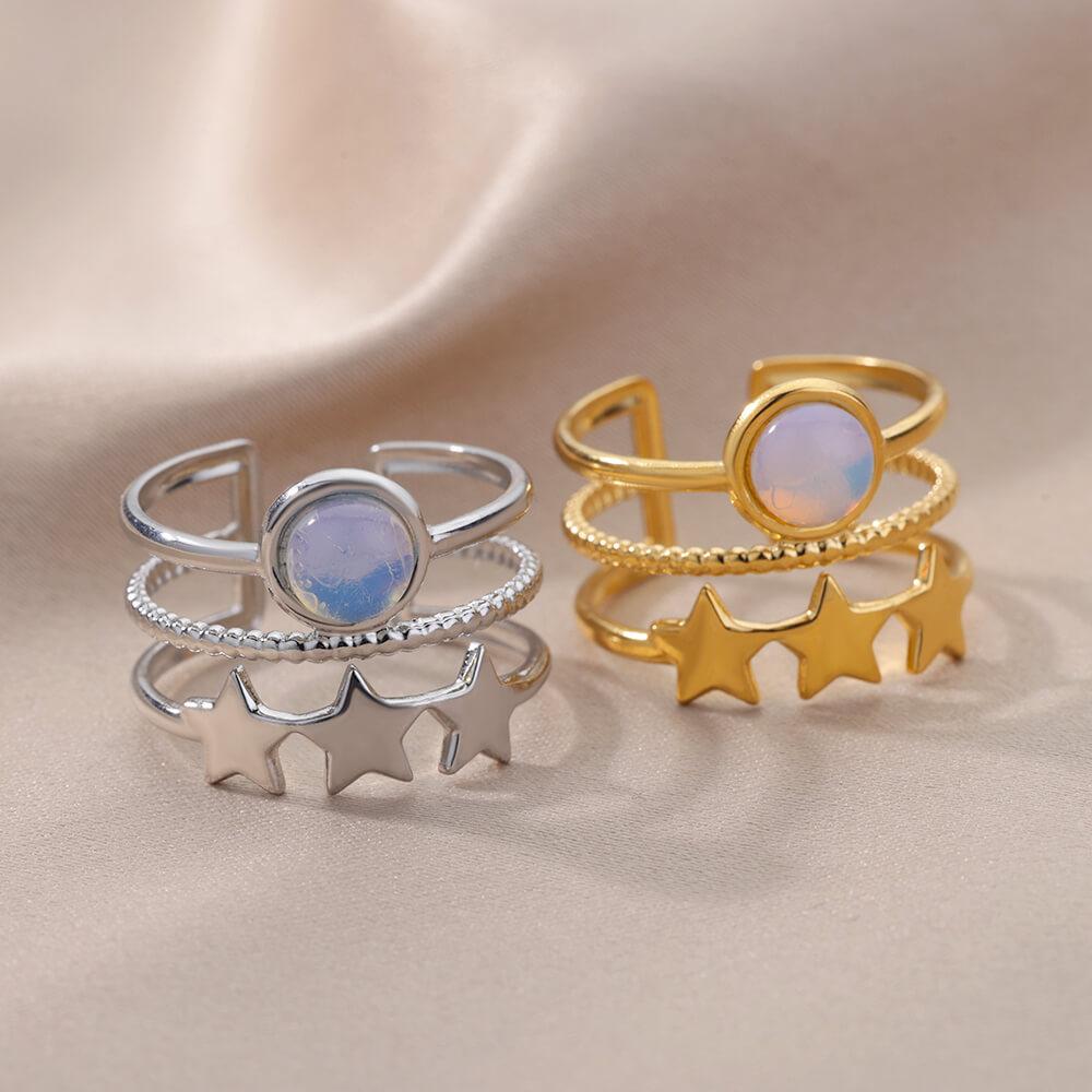 Vintage Opal Rings For Women Man Stainless Steel Sun Rings Moonstone Ring Accessories Jewelry Gift Best Friend Mom Bijoux Size 7